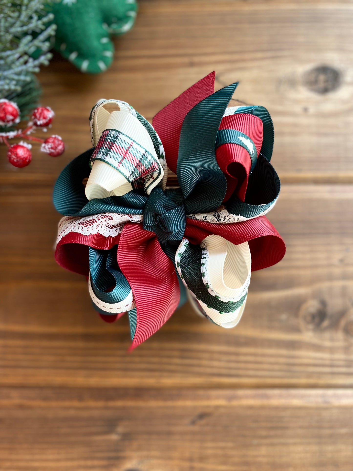 Vintage Holiday OTT Multi Hair Bow - LilaReneeCreations
