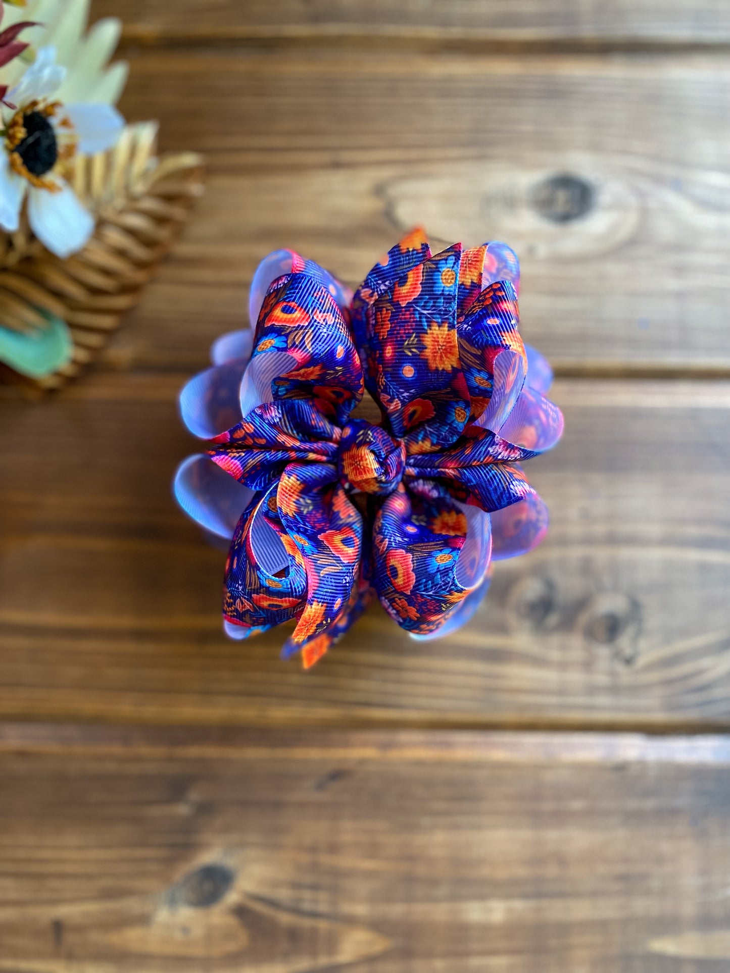 Navy Fall Bloom Hair Bow - LilaReneeCreations