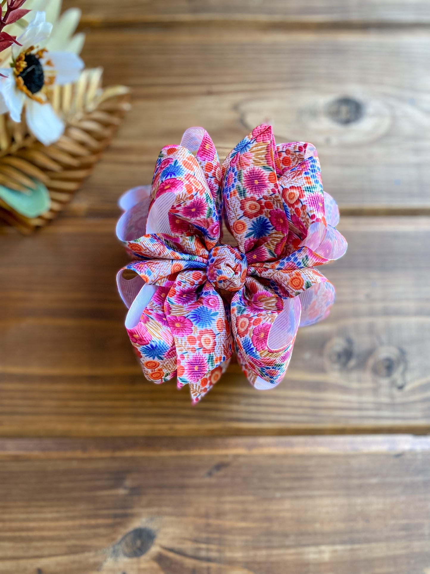 Tan Fall Bloom Hair Bow - LilaReneeCreations