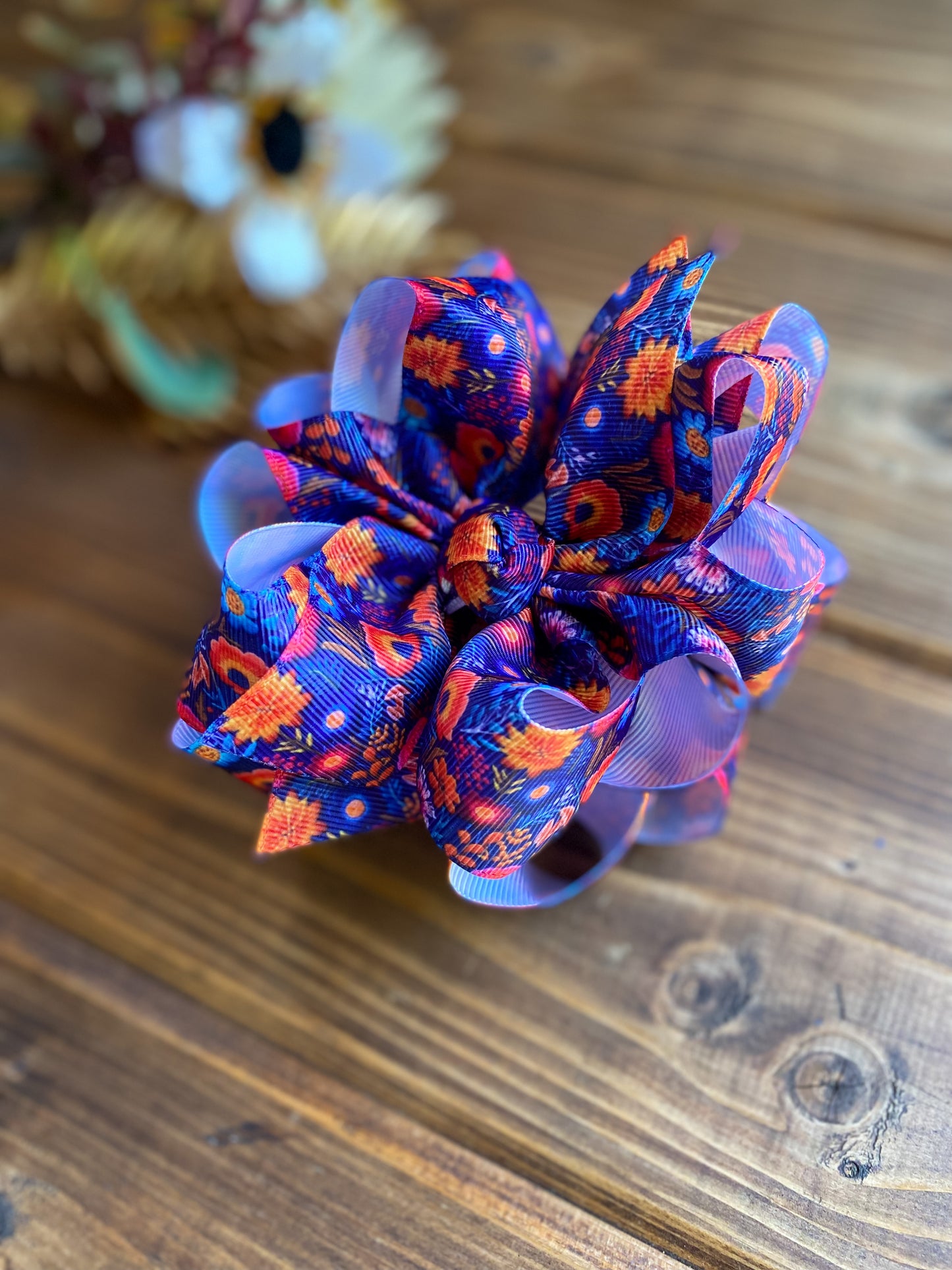 Navy Fall Bloom Hair Bow - LilaReneeCreations