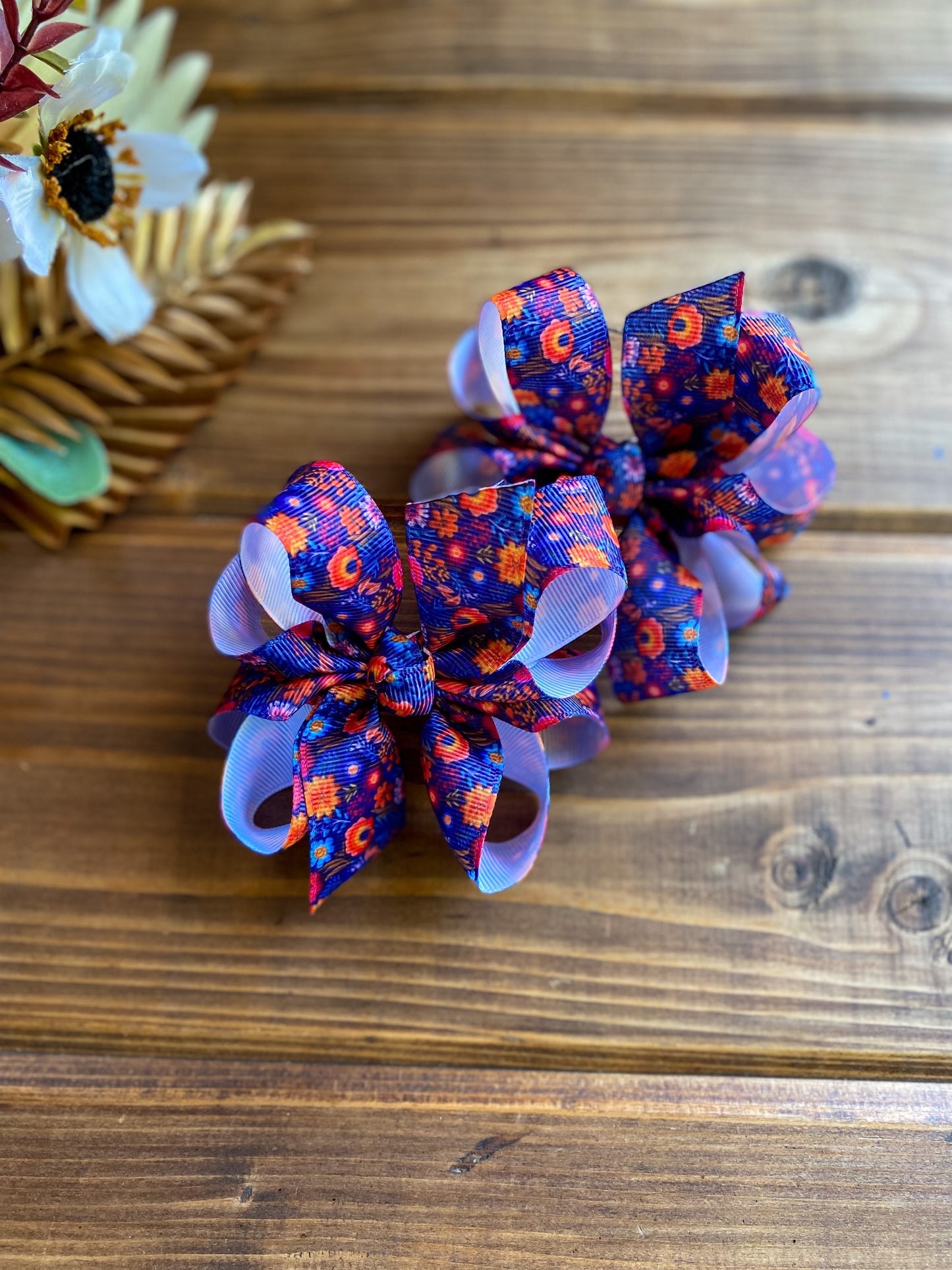 •lil ann • Navy Fall Bloom Hair Bows - LilaReneeCreations