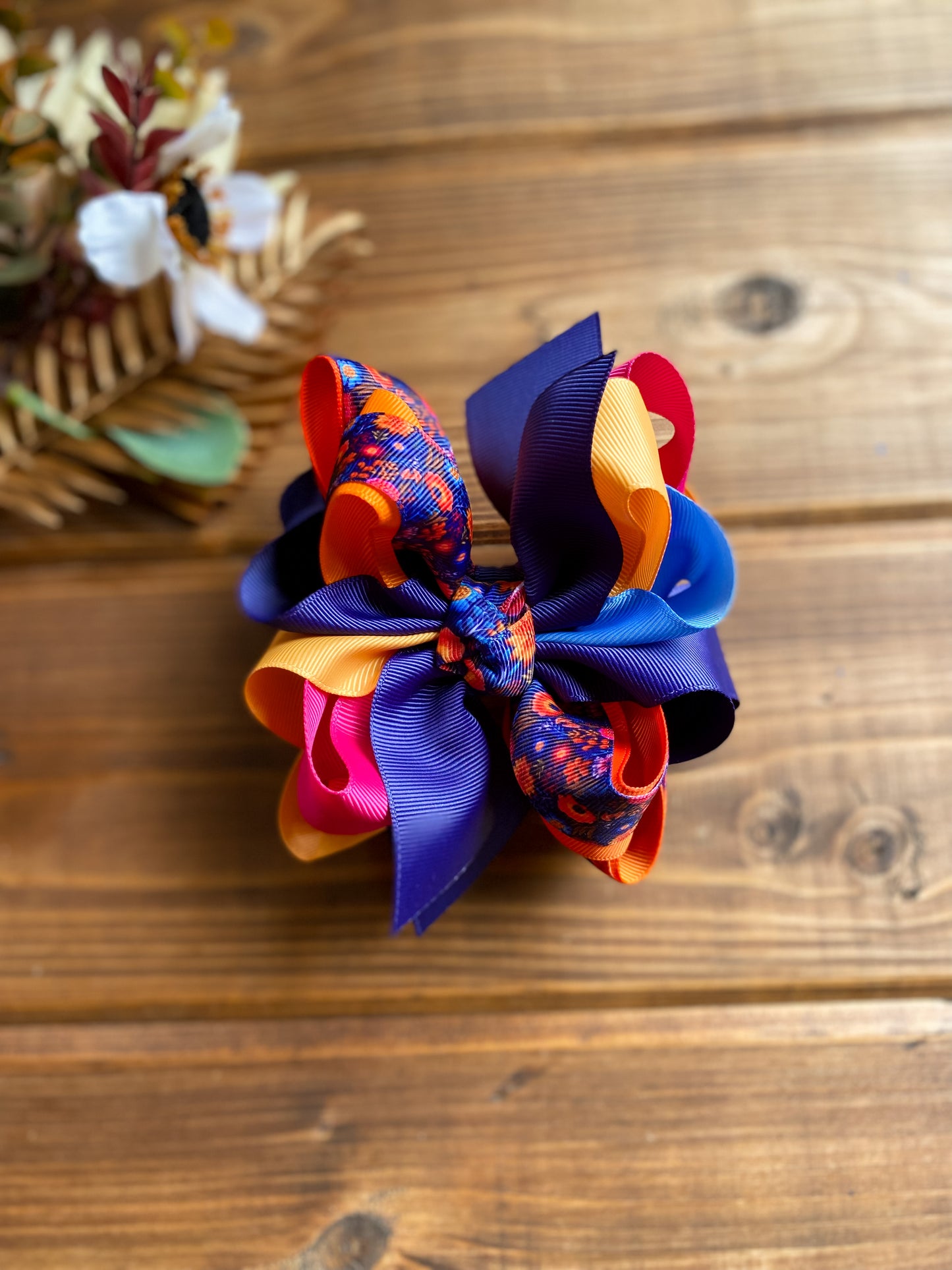 Navy Fall Bloom Multi Hairs Bows - LilaReneeCreations