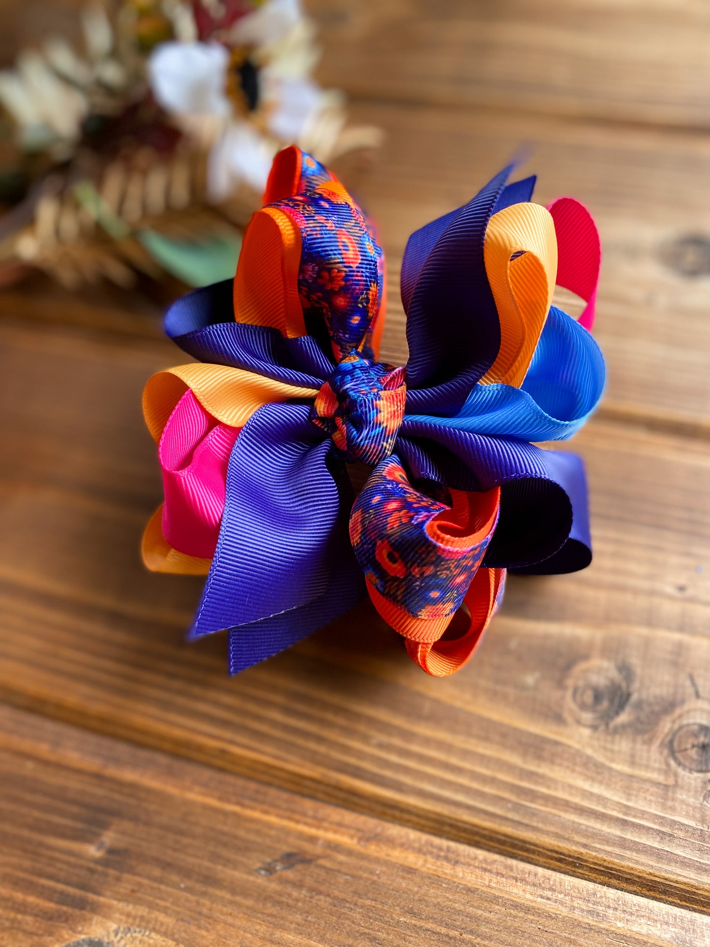 Navy Fall Bloom Multi Hairs Bows - LilaReneeCreations
