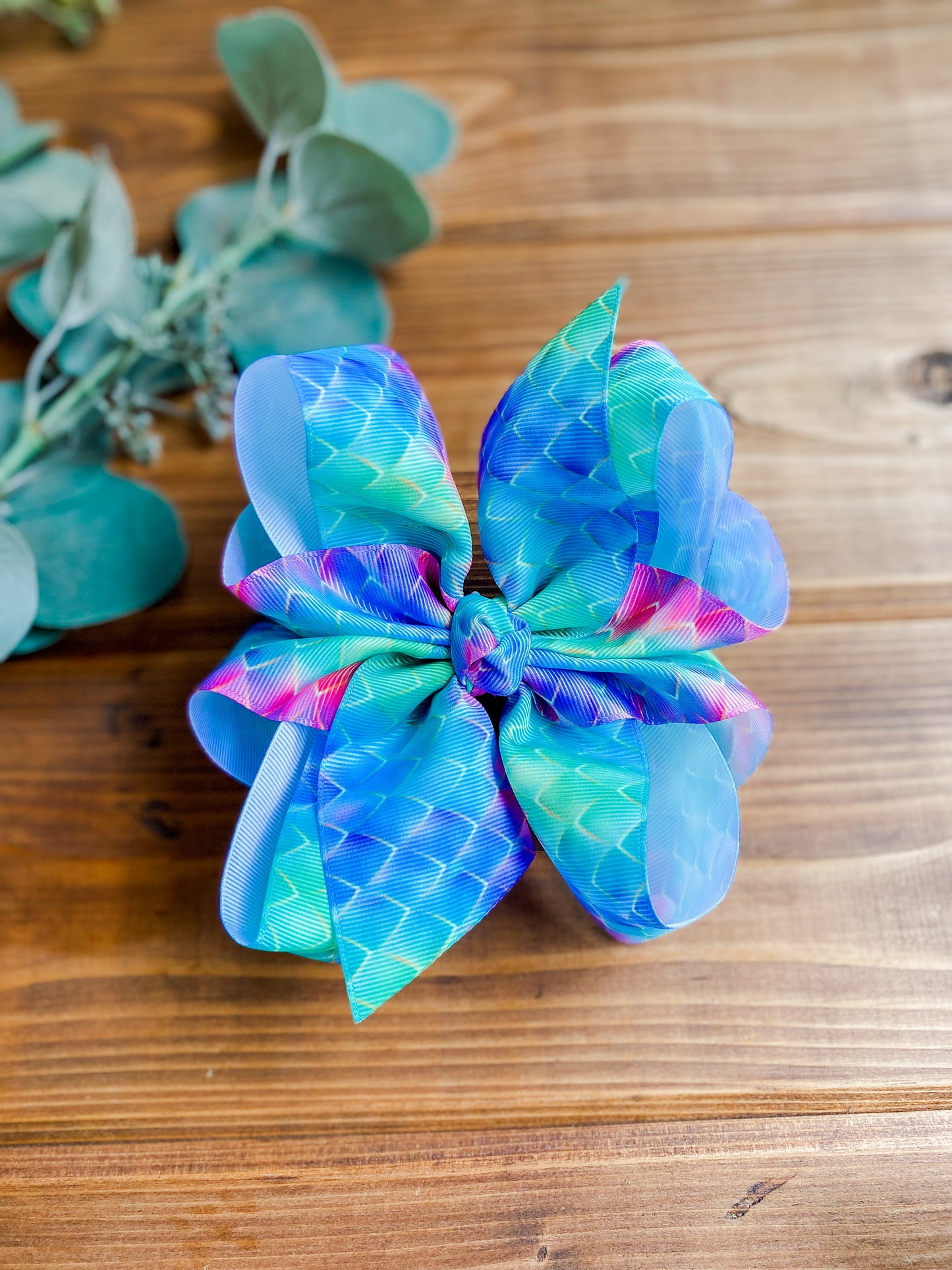 Rainbow Fish Scales XL Hair Bows - LilaReneeCreations