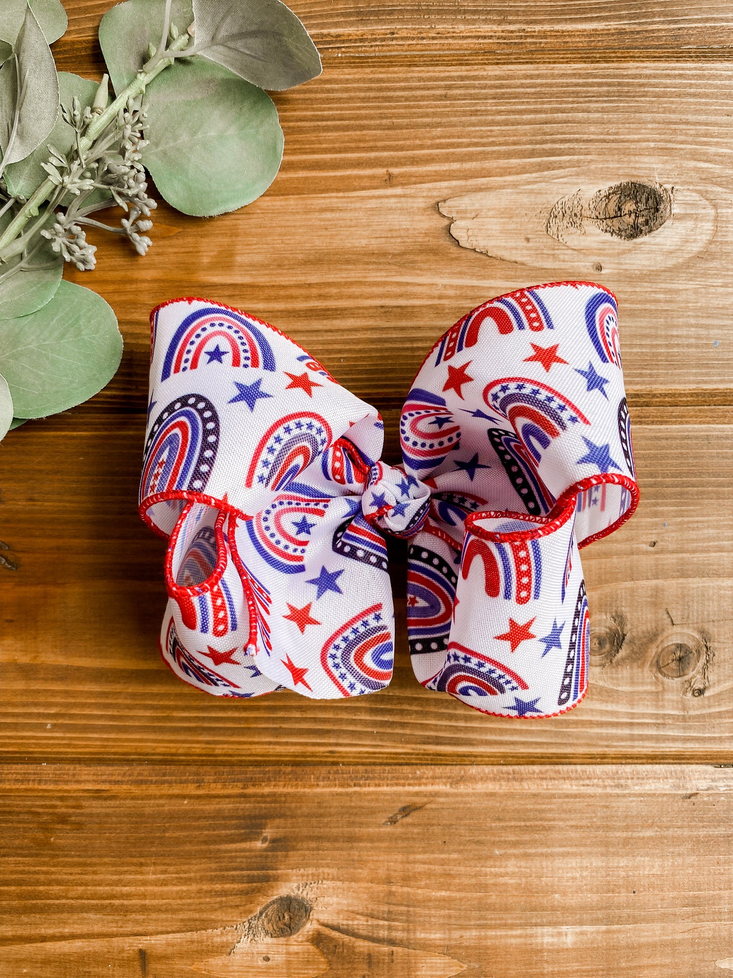 RWB Rainbow Flags Faux Burlap XXL Boutique Hair Bows - LilaReneeCreations