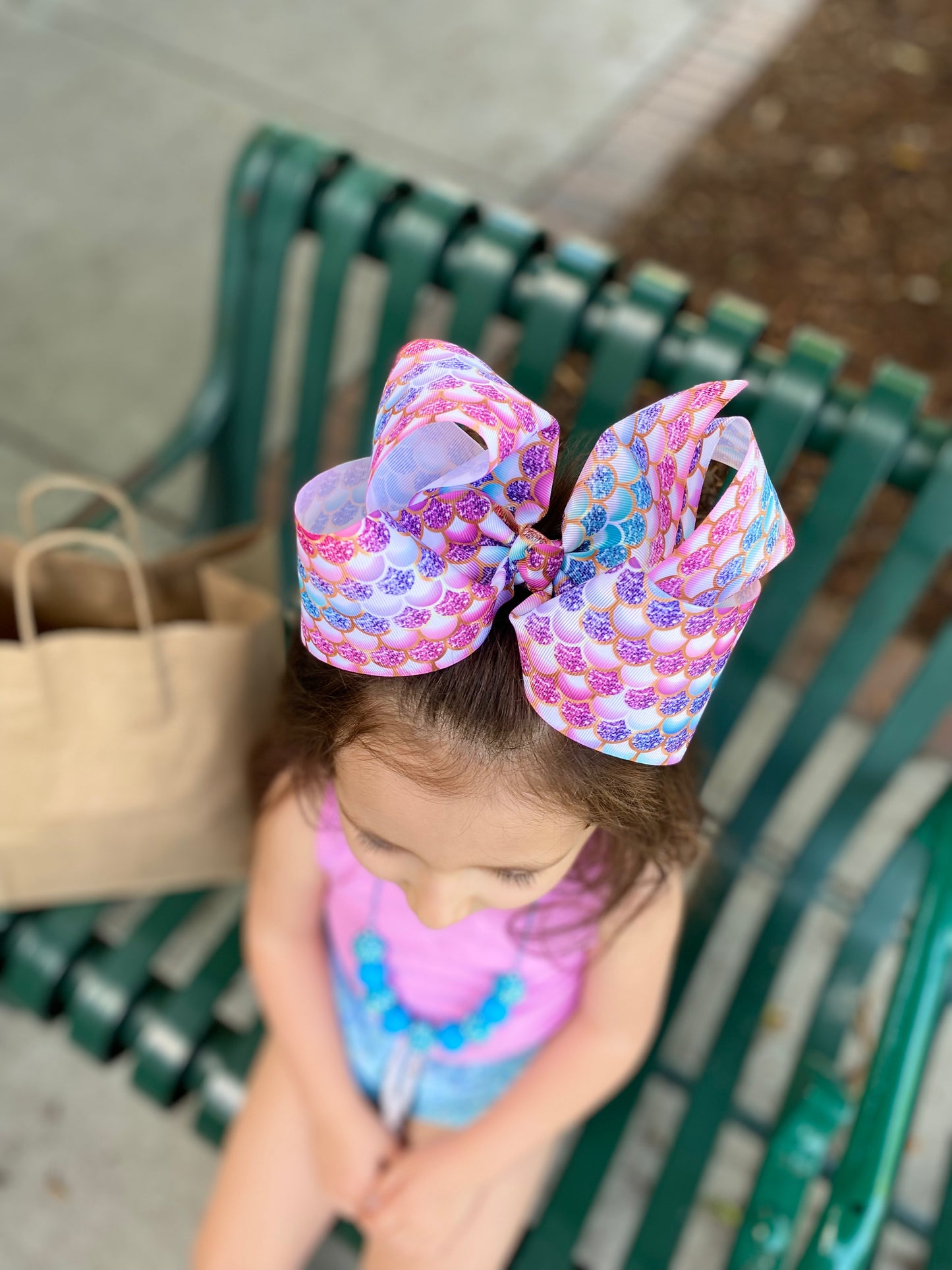 Rainbow Glitter Mermaid Scales XL Boutique Hair Bows - LilaReneeCreations