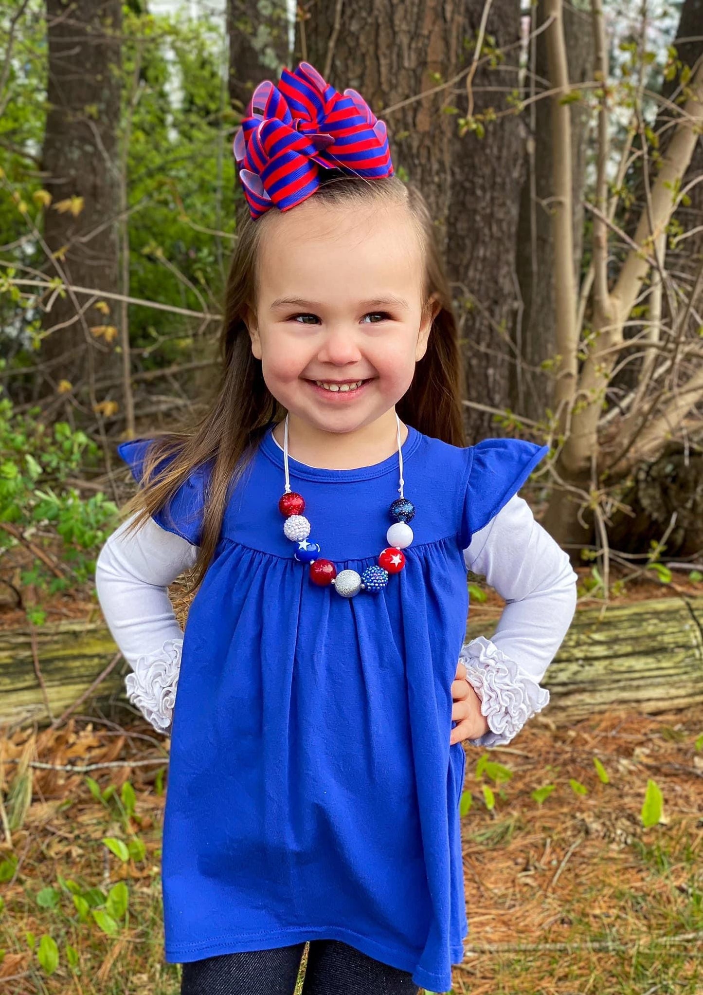 Red & Blue Stripes Hair Bows - LilaReneeCreations
