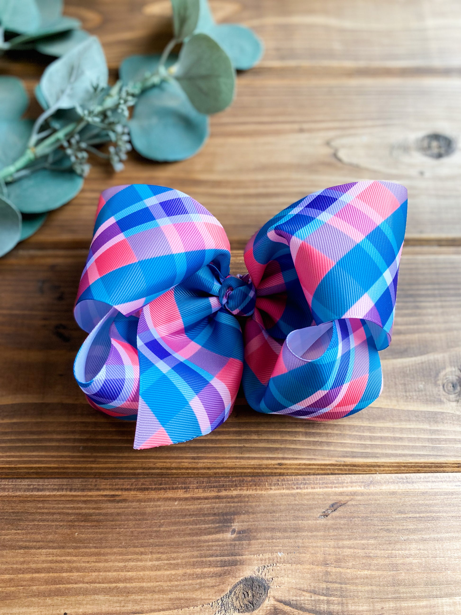 RTS Coral/Teal Plaid XXL Boutique Hair Bows - LilaReneeCreations
