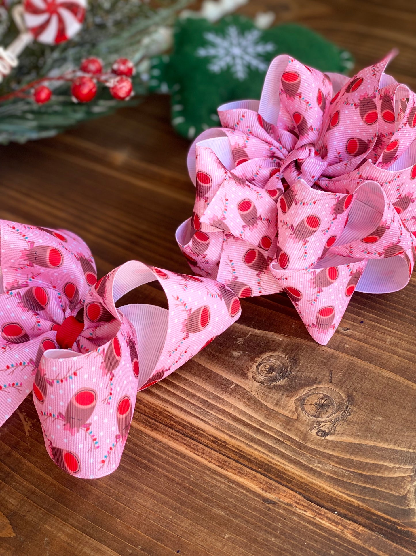 Pink Reindeer Hair Bows