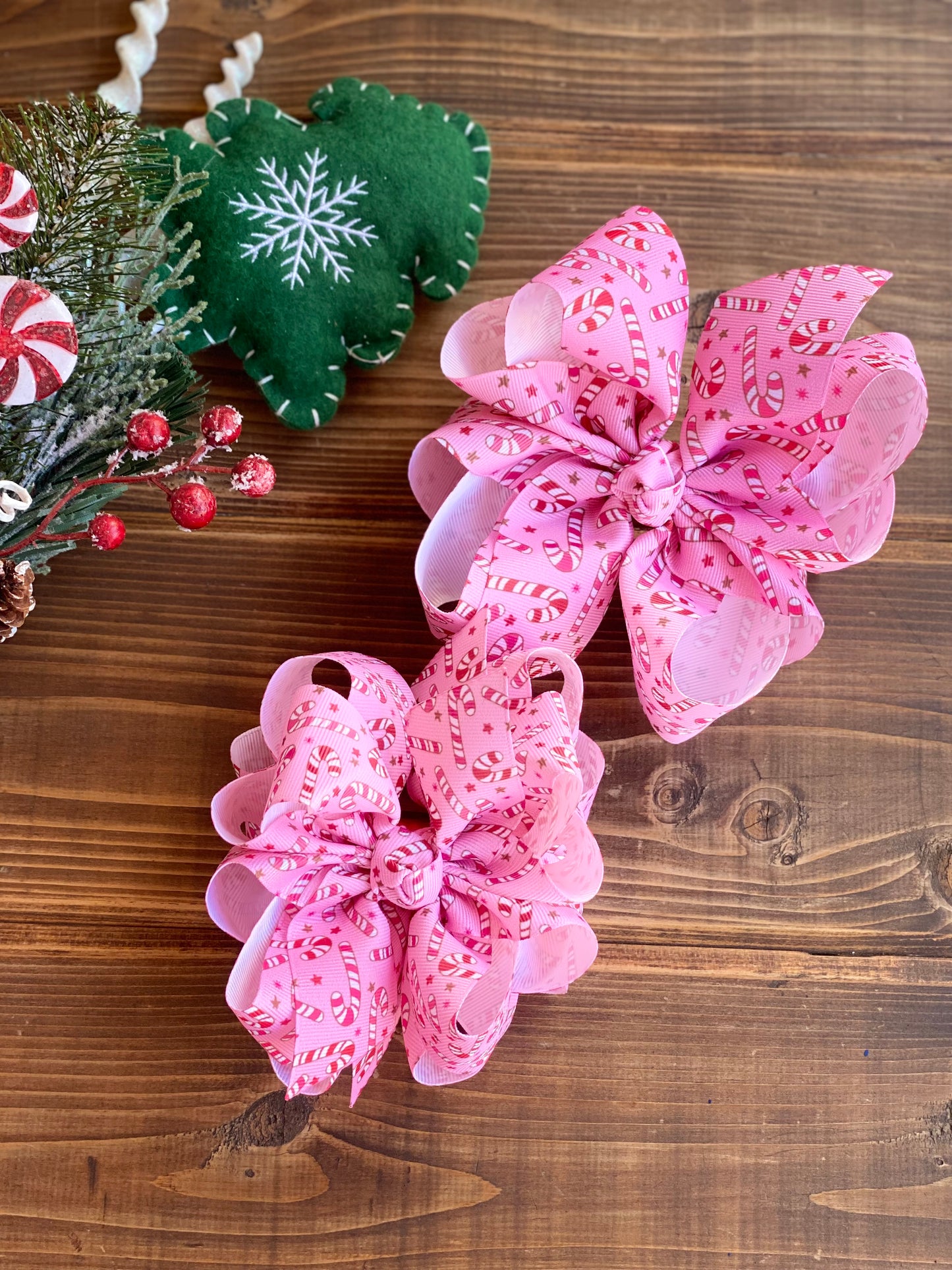 Pink Candy Canes Hair Bows