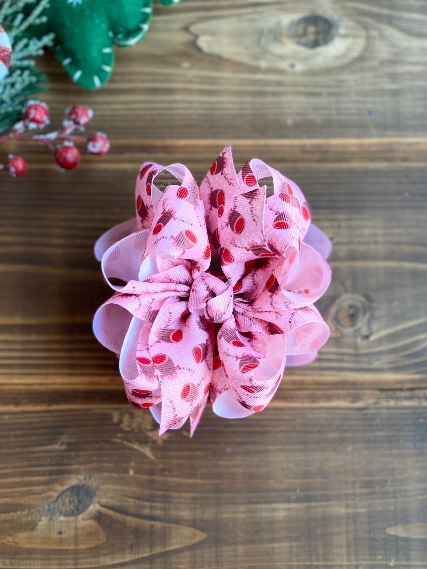 Pink Reindeer Hair Bows