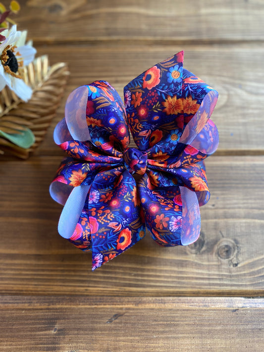 • XL • Navy Fall Bloom Hair Bows - LilaReneeCreations