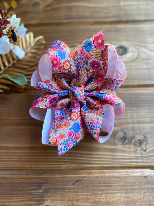 • XL • Tan Fall Bloom Hair Bows - LilaReneeCreations