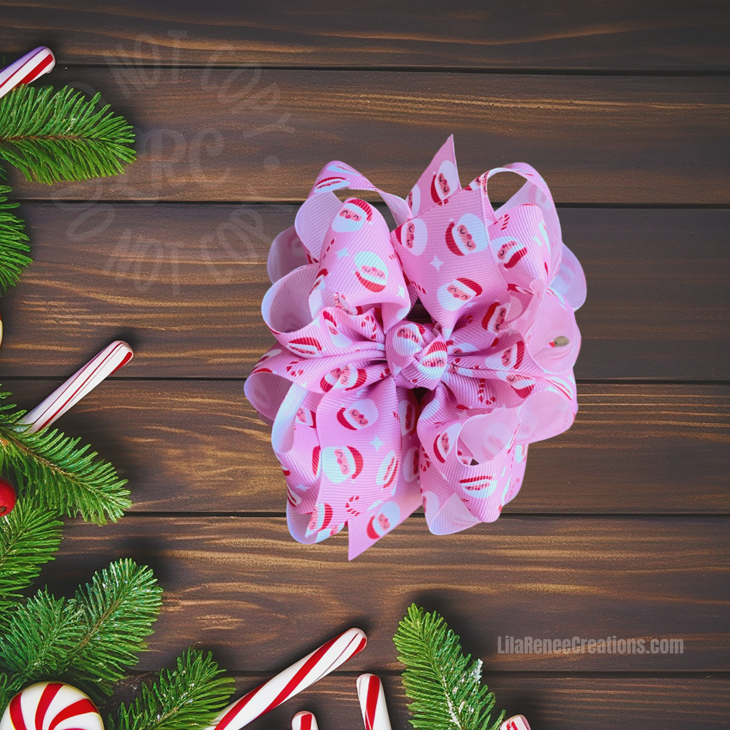 RTS Pink Santa Canes Hair Bow