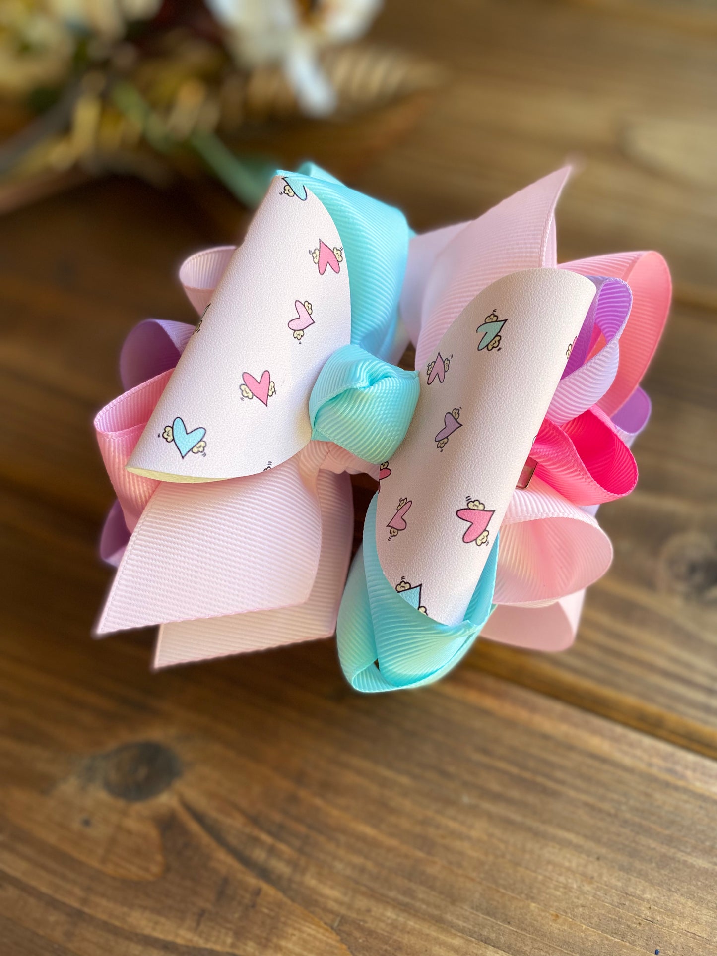 Pastel Hearts Hair Bow - LilaReneeCreations