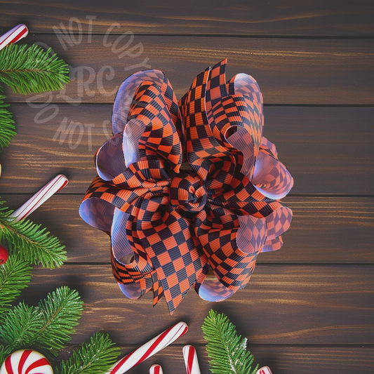 RTS Orange Black Checker Hair Bow