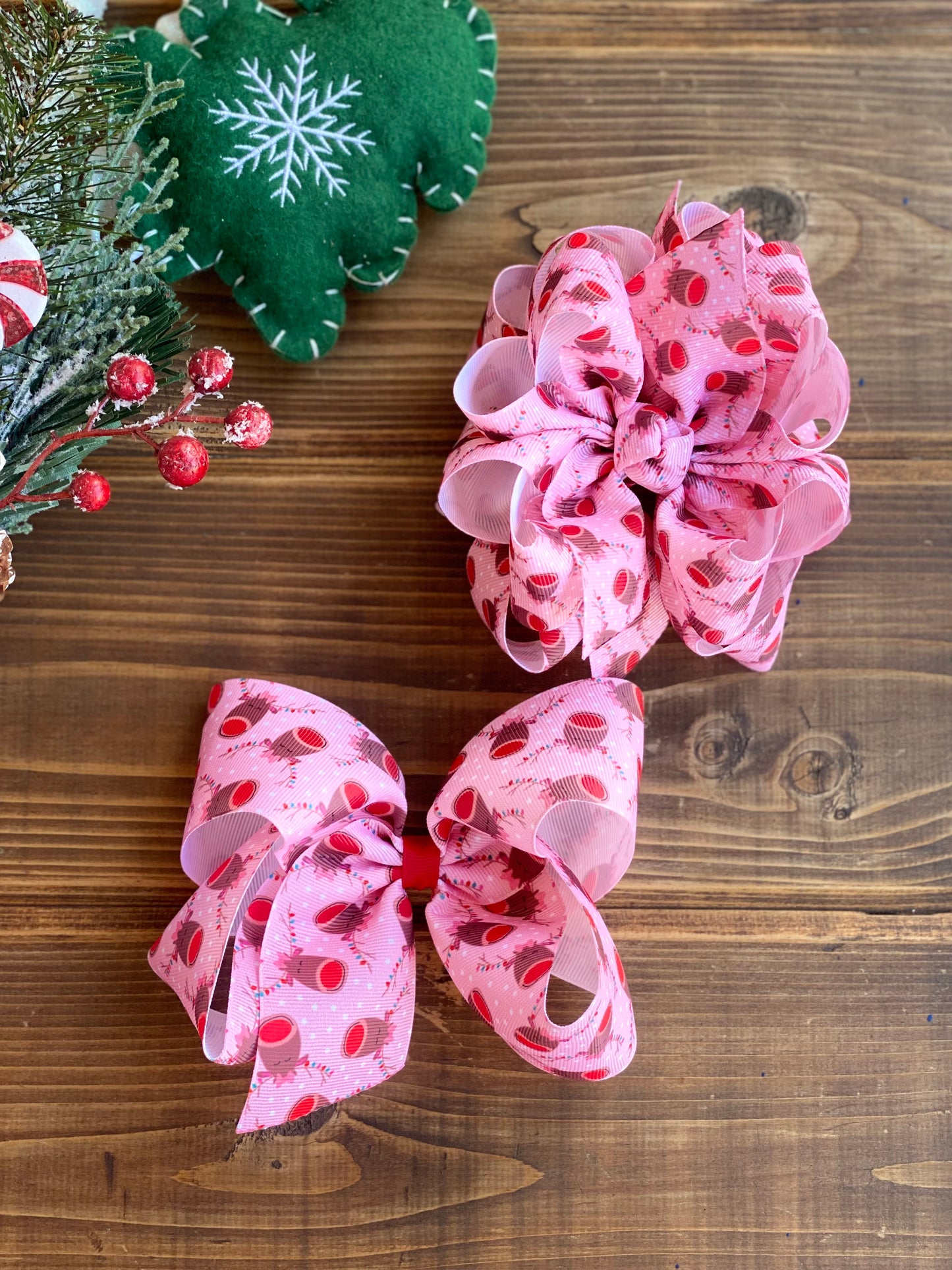 Pink Reindeer Hair Bows