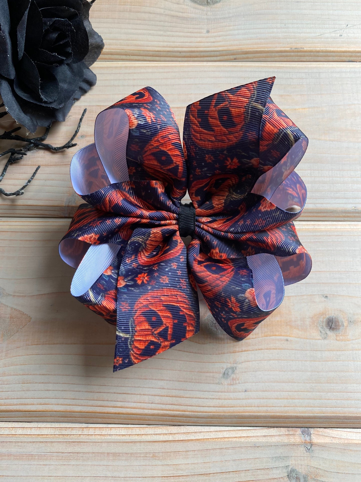 RTS Embroidered Spooky Pumpkins Hair Bows - LilaReneeCreations