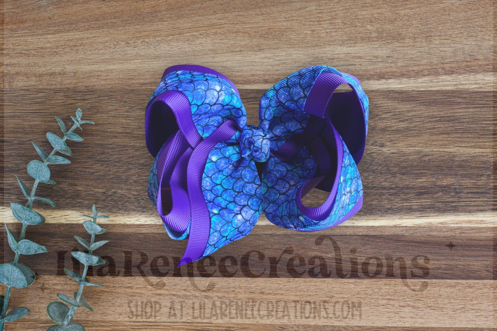RTS Blue Mermaid Scale Hair Bows - LilaReneeCreations