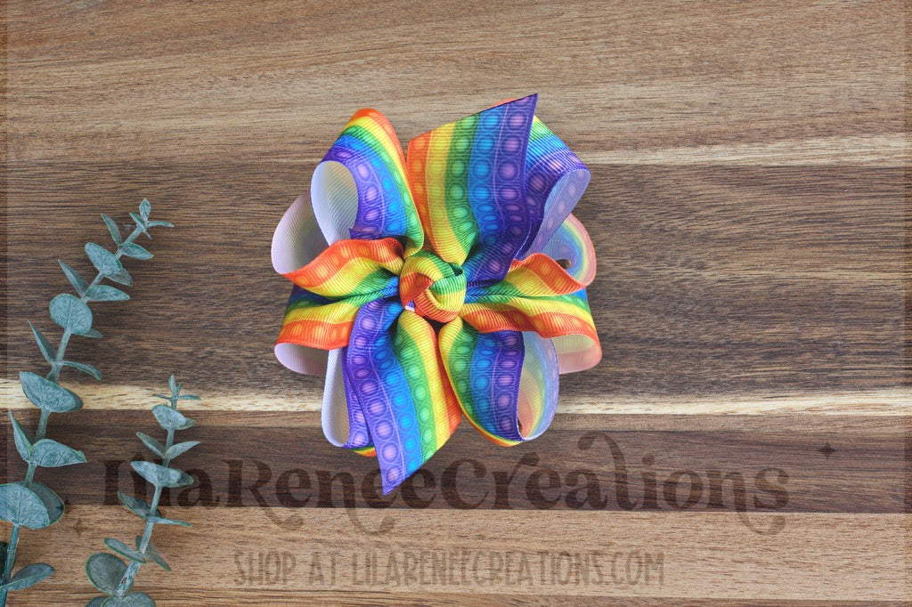 RTS Primary Rainbow Pop it Hair Bow - LilaReneeCreations