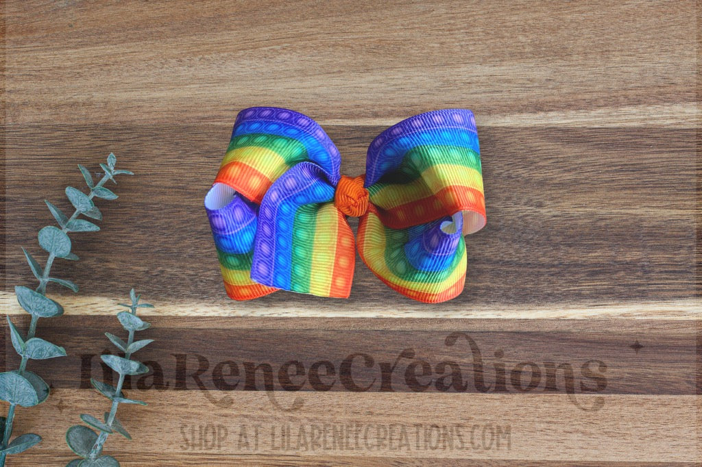 RTS Primary Rainbow Pop it Hair Bow - LilaReneeCreations