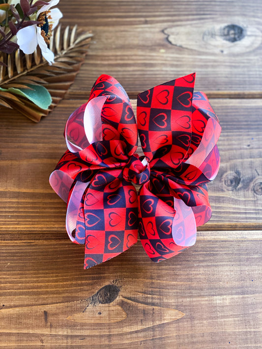 𝑅𝑒𝒹 𝐻𝑒𝒶𝓇𝓉𝓈 𝒫𝓁𝒶𝒾𝒹 ❣️ XL Hair Bows - LilaReneeCreations