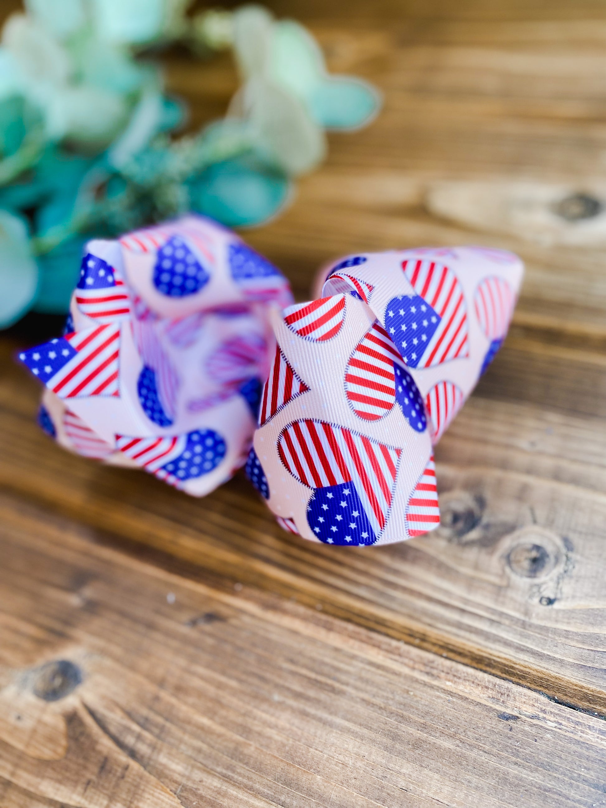 Flag Hearts XXL Boutique Hair Bows - LilaReneeCreations