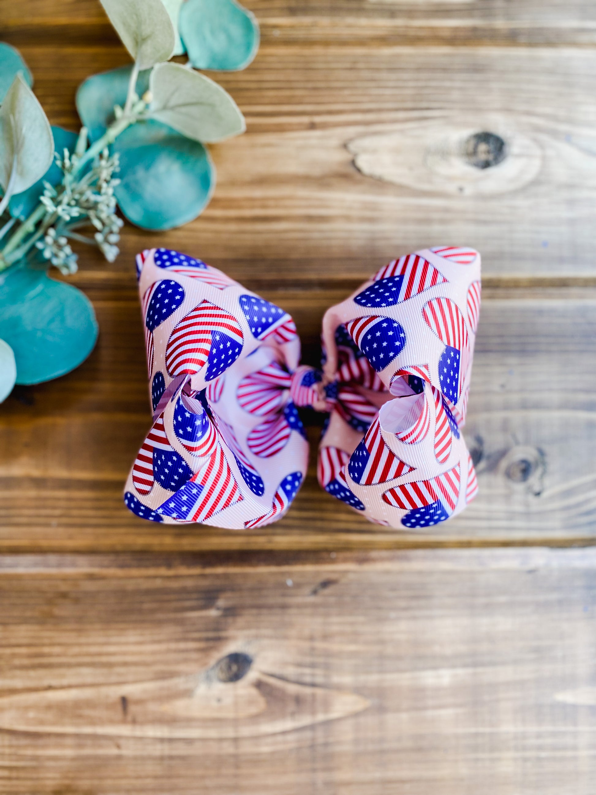 Flag Hearts XXL Boutique Hair Bows - LilaReneeCreations