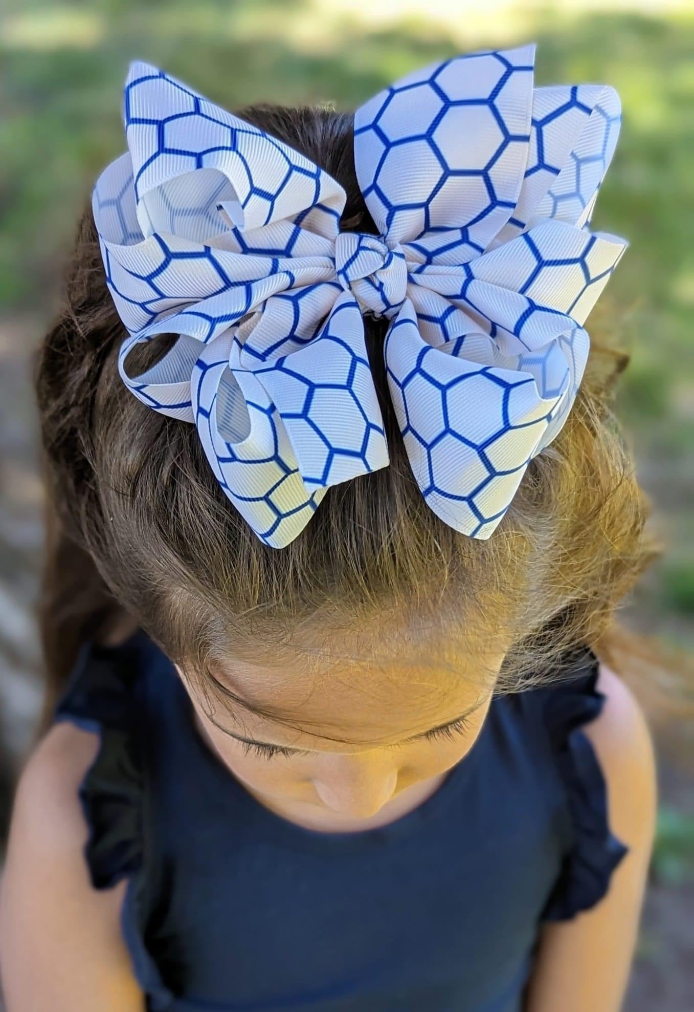 Blue Honeycomb XL Hair Bows - LilaReneeCreations