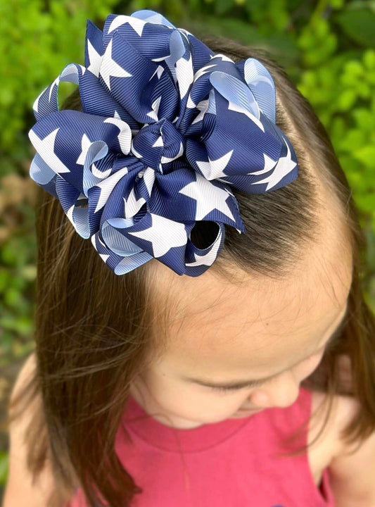 Vintage Navy Stars Hair Bows - LilaReneeCreations