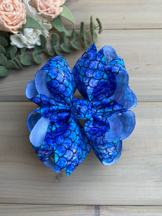 Blue Mermaid Scale Hair Bows - LilaReneeCreations