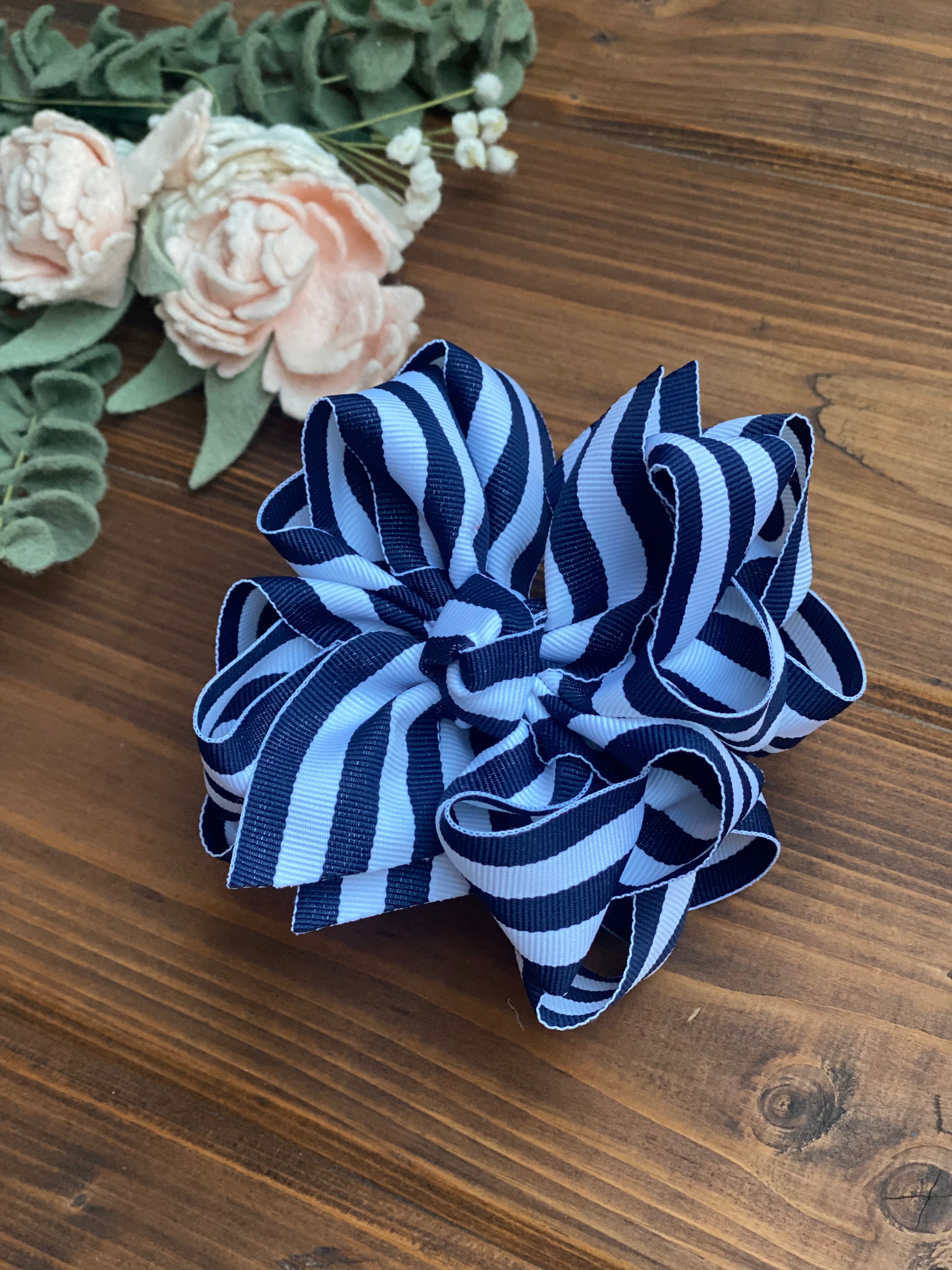Navy Taffy Stripe Hair Bows - LilaReneeCreations
