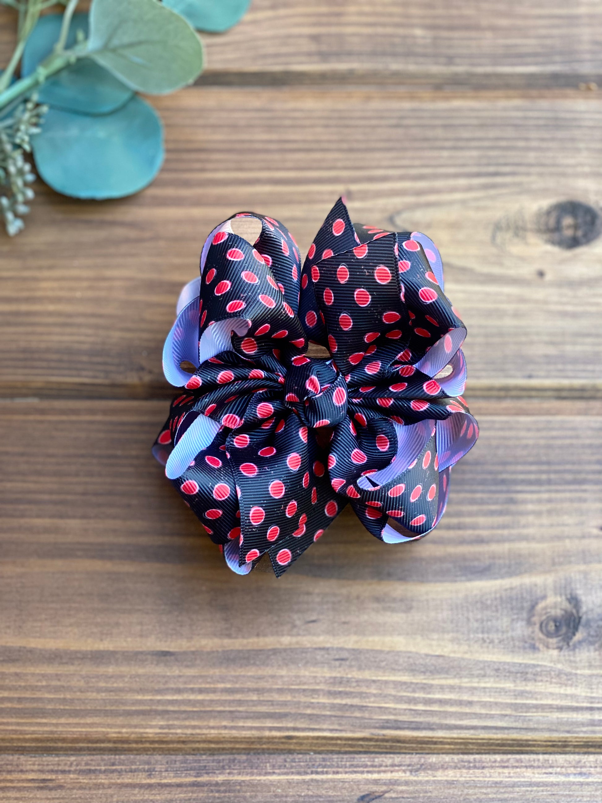 Red Dots on black Hair Bows - LilaReneeCreations