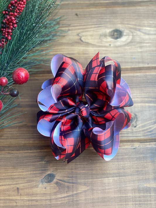 Red Tartan Plaid XL (L&E /Ellie) Hair Bows - LilaReneeCreations