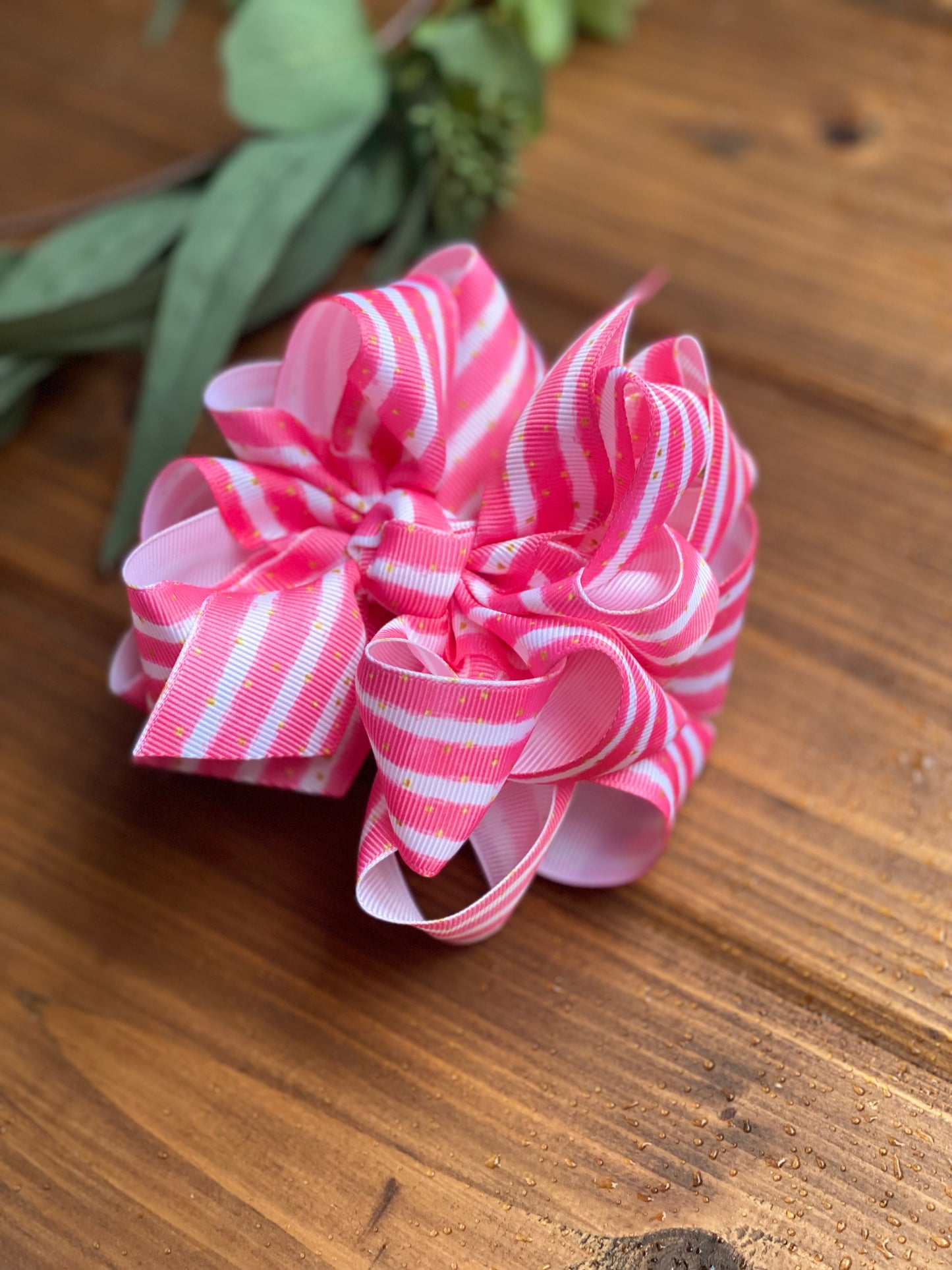 M2M Pink watercolor stripes Hair Bows - LilaReneeCreations