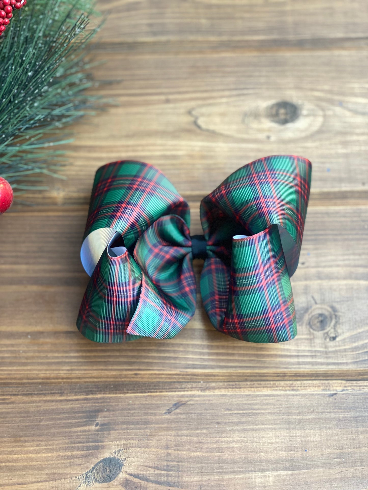 Green Plaid XL boutique Hair Bows - LilaReneeCreations