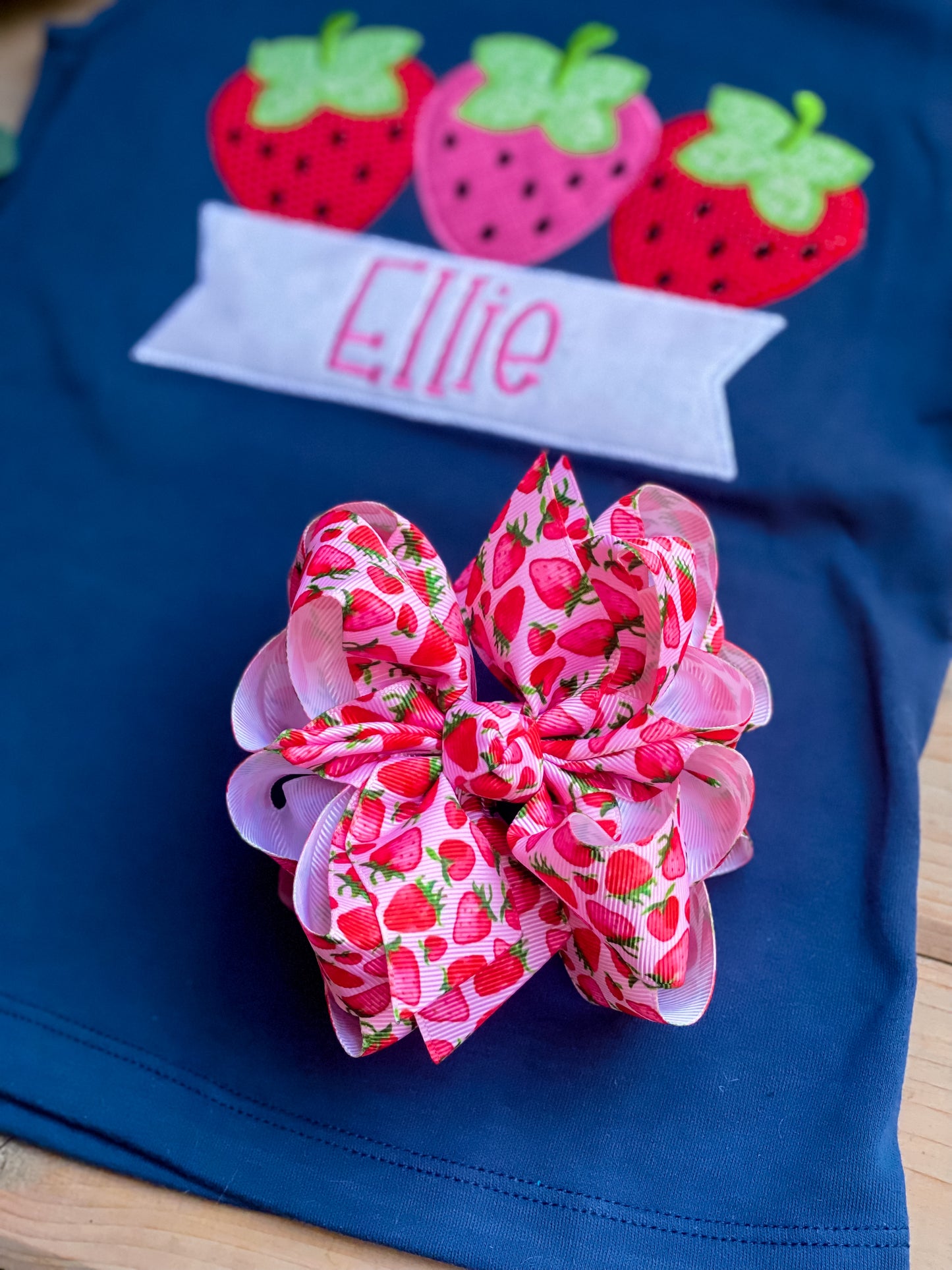 Strawberries on pink Hair Bows - LilaReneeCreations