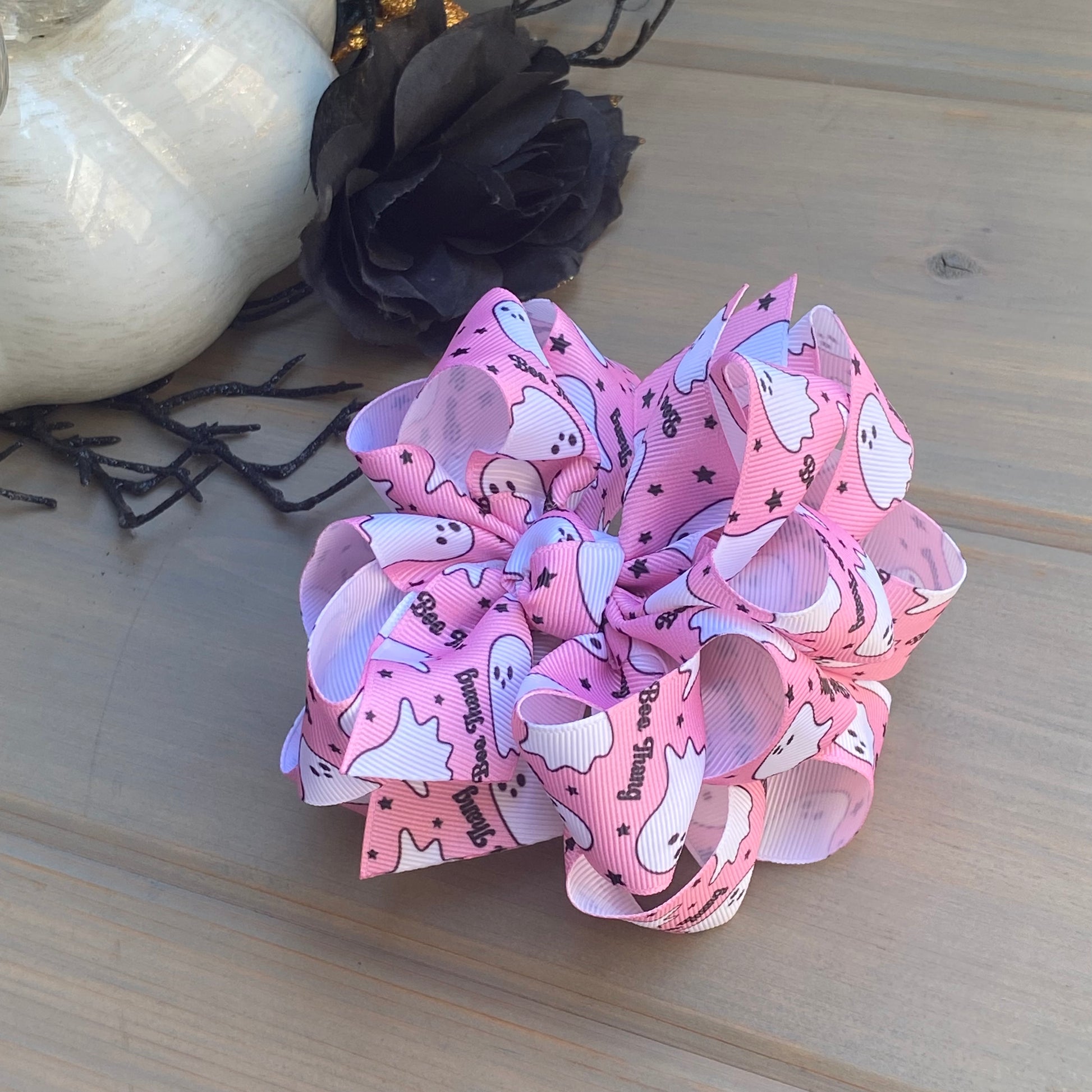 Pink ghosts Print Hair Bows - LilaReneeCreations