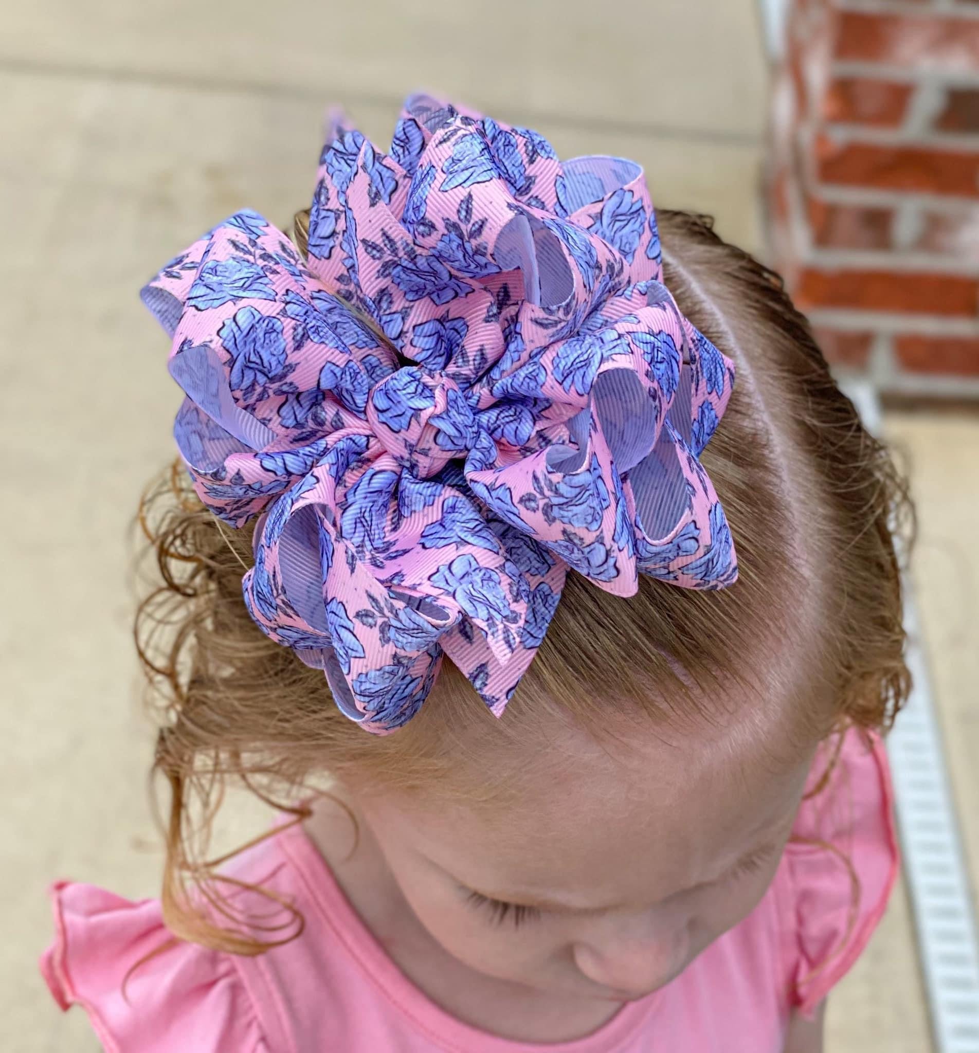 Vintage blue Floral Hair Bows - LilaReneeCreations