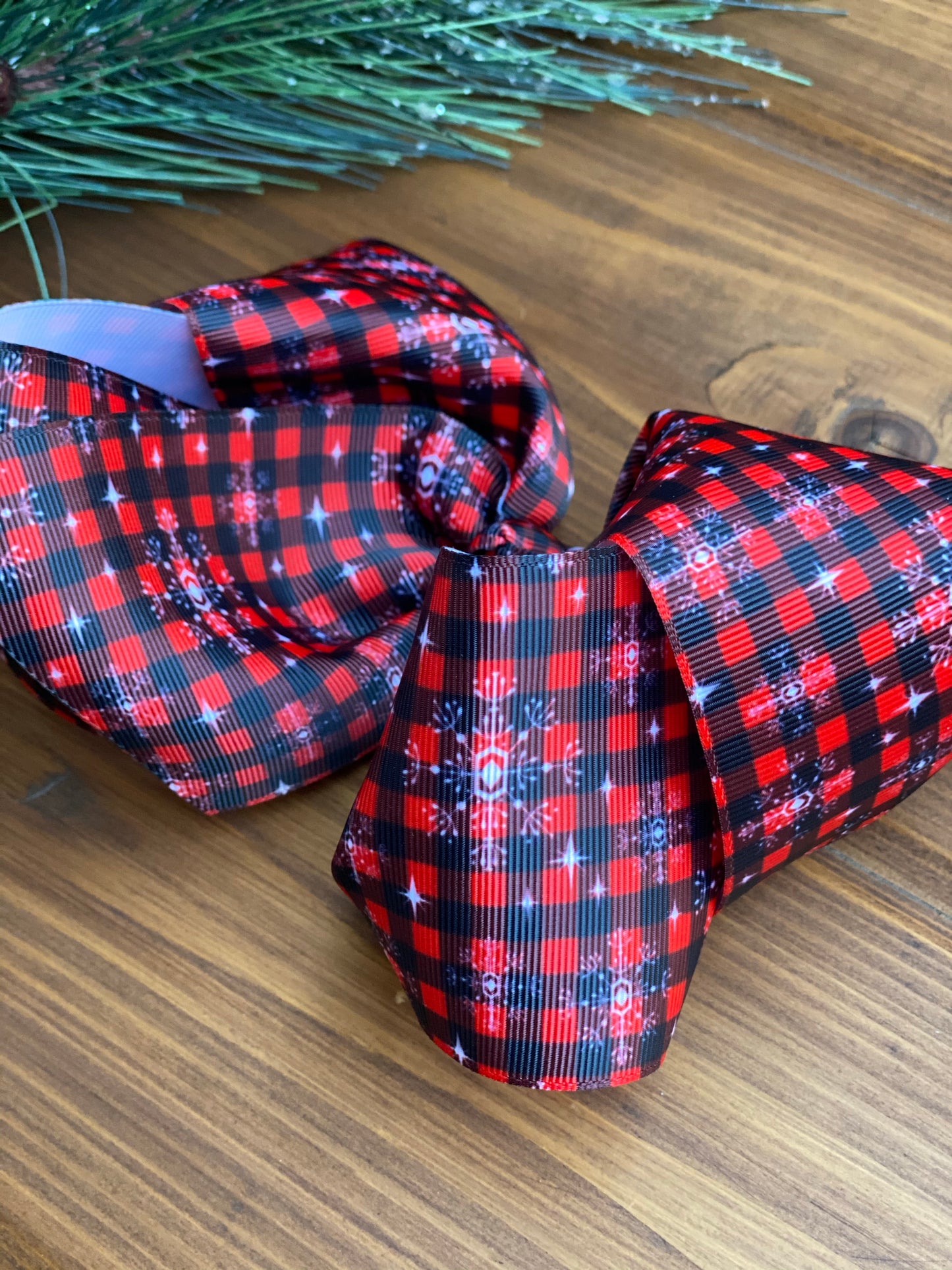 Red Snowflake Plaid XL Boutique Hair Bows - LilaReneeCreations