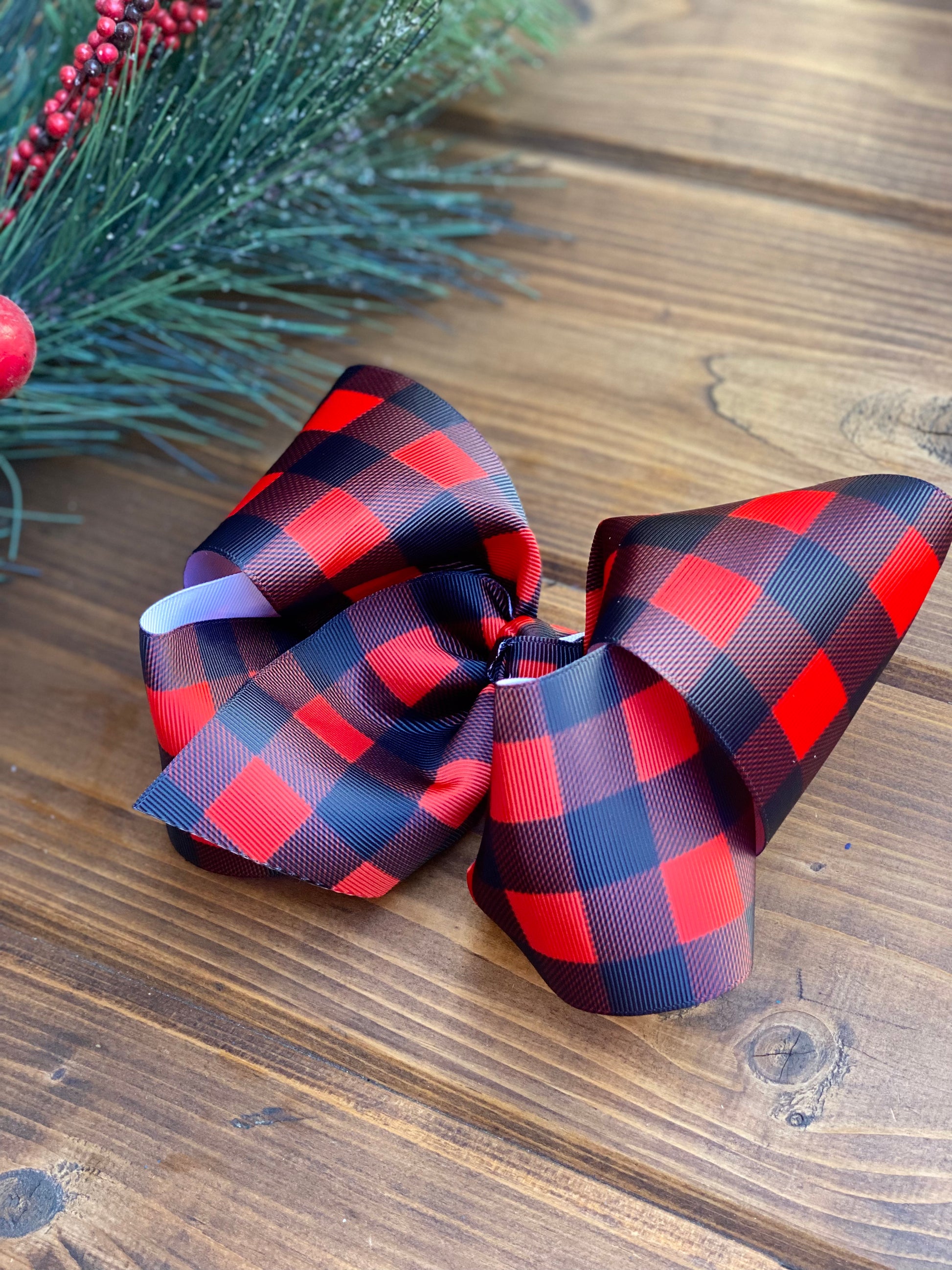 Red Buffalo Check 2.0 XL boutique Hair Bows - LilaReneeCreations