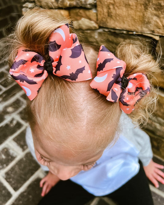 Orange Bats Print Hair Bows - LilaReneeCreations