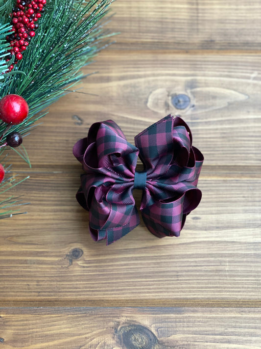 Wine Buffalo Plaid Hair Bows - LilaReneeCreations