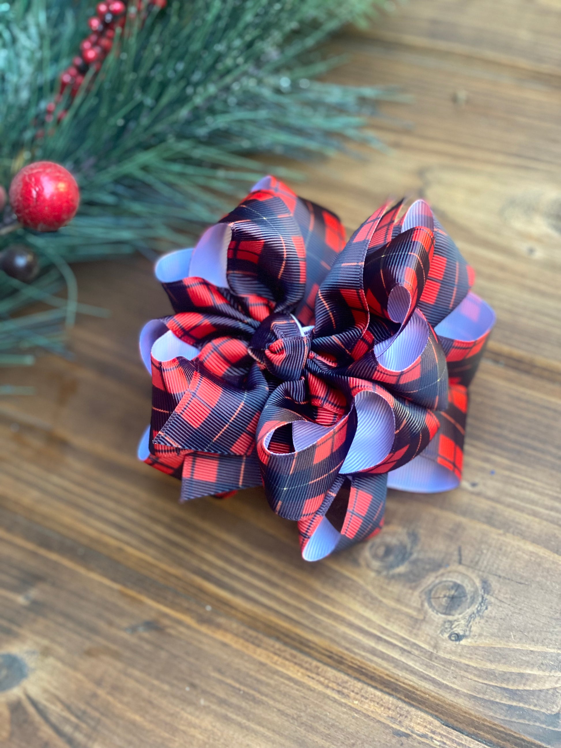 Red Tartan Plaid Hair Bows - LilaReneeCreations