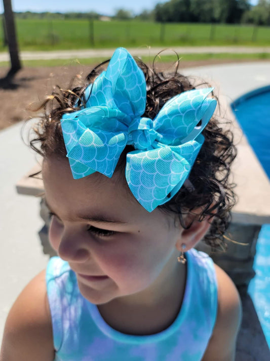 Aqua Mermaid Scales Hair Bows - LilaReneeCreations