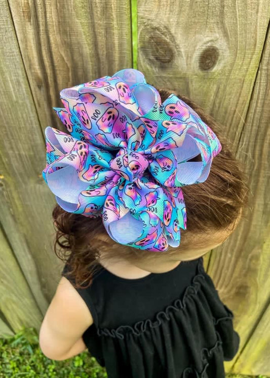 Pastel Rainbow ghosts Print Hair Bows - LilaReneeCreations