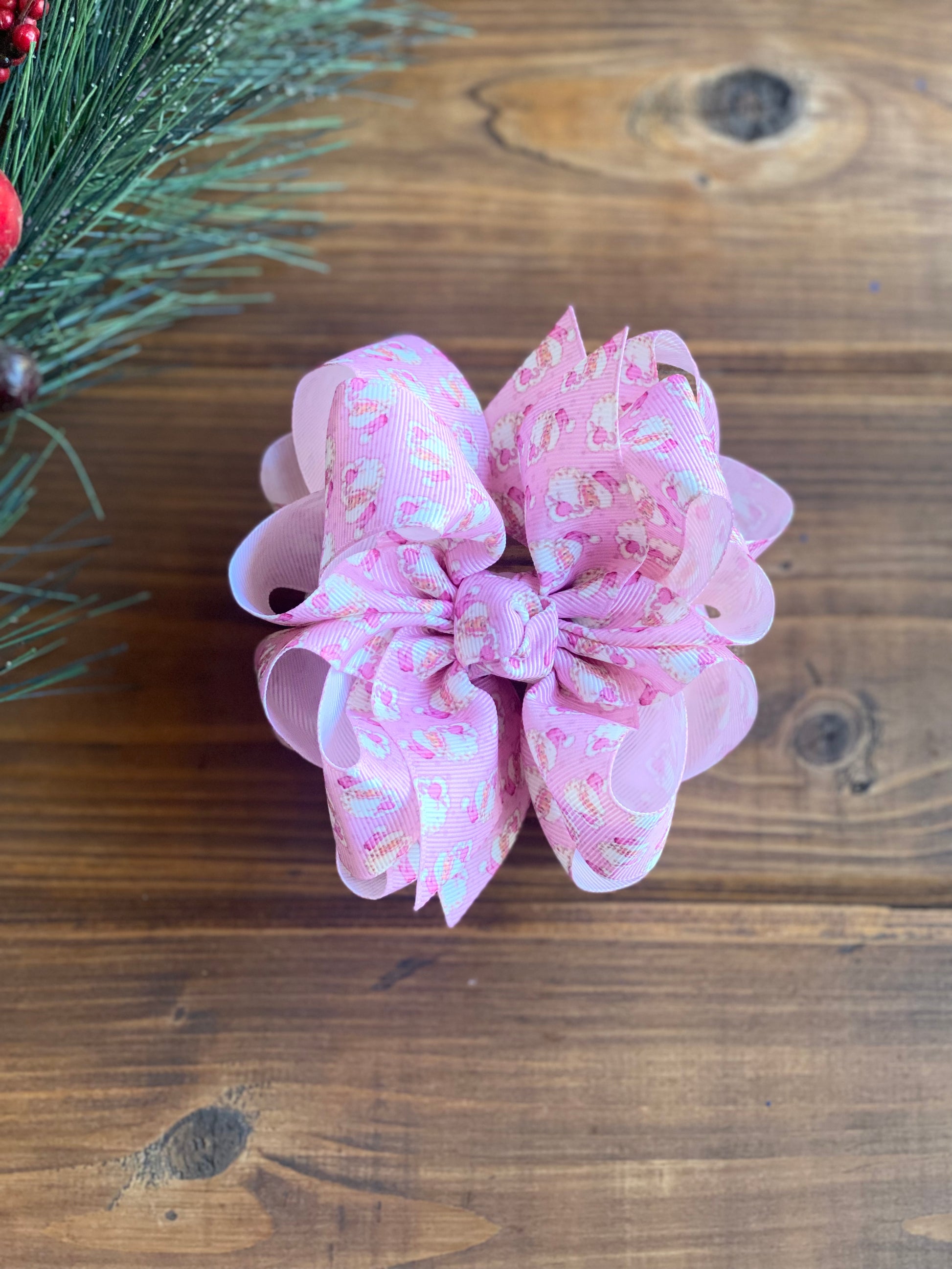 Pink Santa Hair Bows - LilaReneeCreations