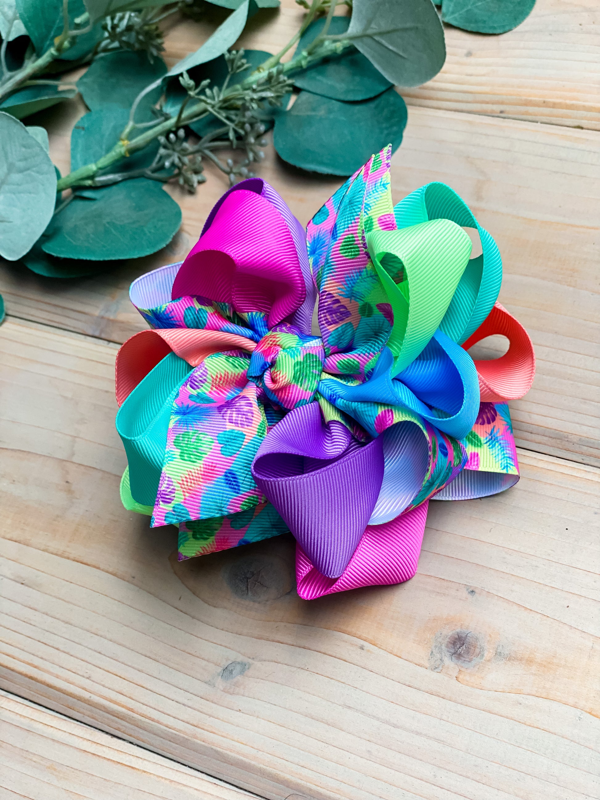 Bright Tropical Leaves Multi Hair Bow - LilaReneeCreations