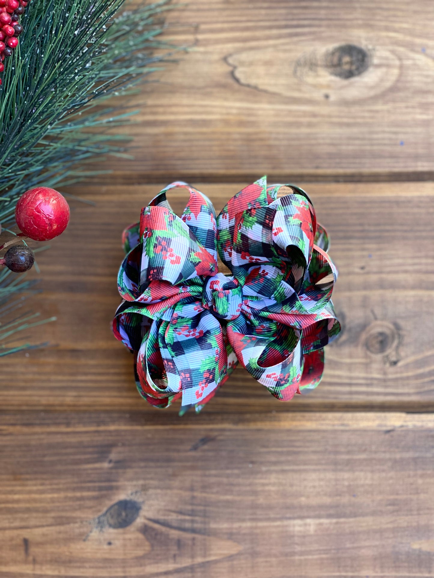 Plaid poinsettia Hair Bows - LilaReneeCreations