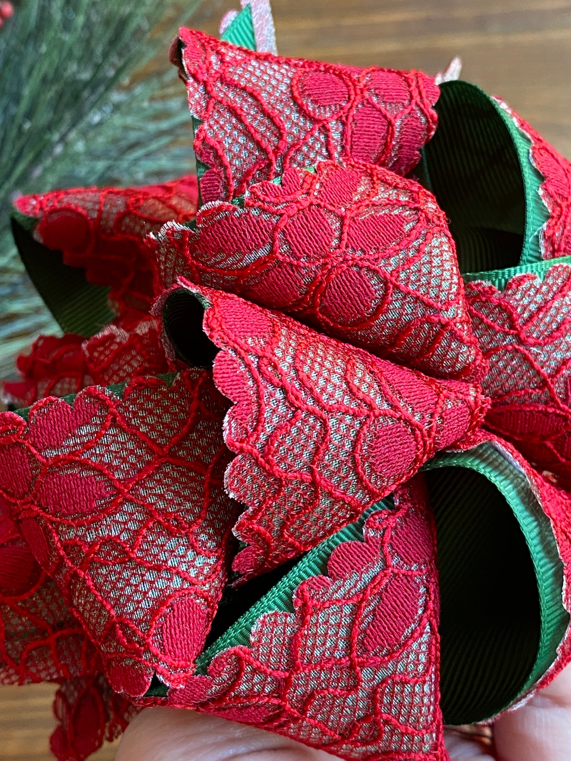 Red Shimmer Lace Hair Bows - LilaReneeCreations